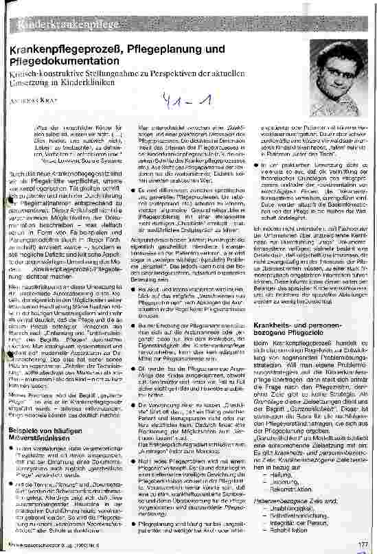 Vorschauseite 1: Krankenpflegeprozeß, Pflegeplanung und Pflegedokumentation Kritisch-kontruktive Stellungnahme zu Perspektiven. .. .