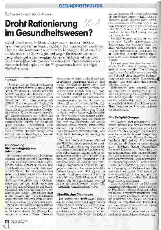 Vorschauseite 1: Droht Rationierung im Gesundheitswesen?