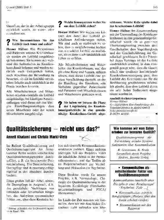 Vorschauseite 1: Qualitätssicherung - reiht uns das?