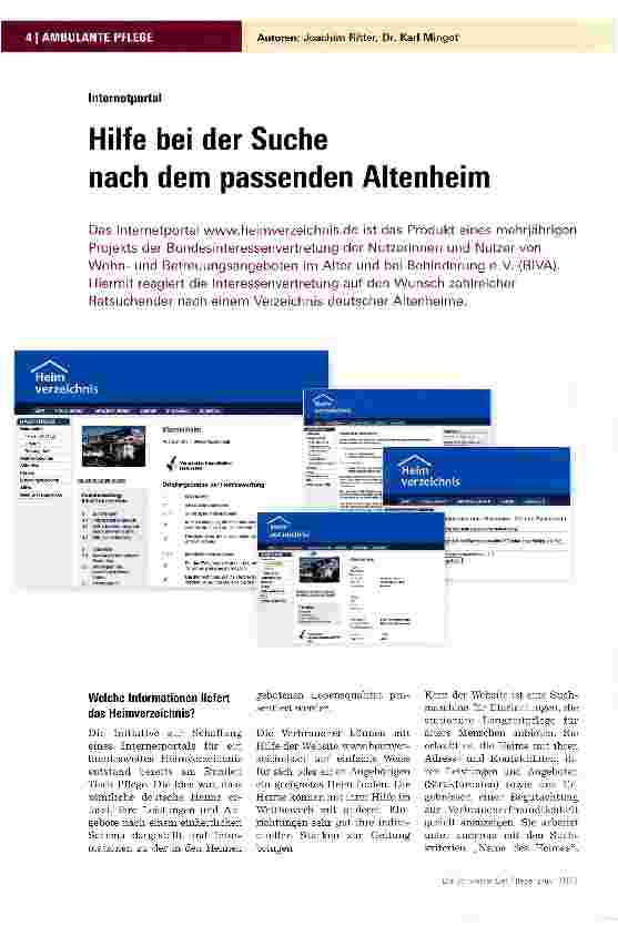 Vorschauseite 1: Hilfe bei der Suche nach dem passenden Altenheim