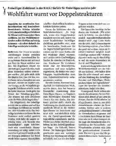 Vorschauseite 1: Wohlfahrt warnt vor Doppelstrukturen
