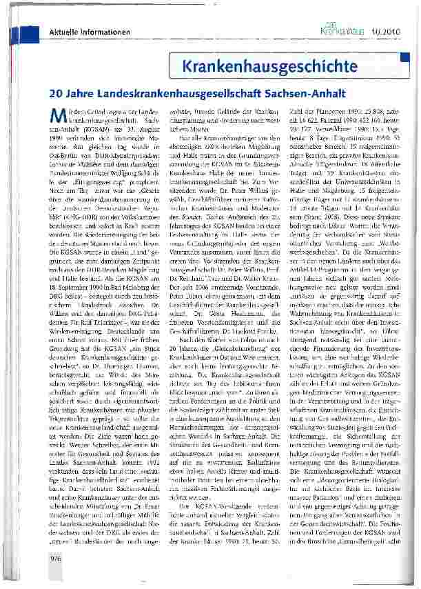 Vorschauseite 1: 20 Jahre Landeskrankenhausgesellschaft Sachsen-Anhalt