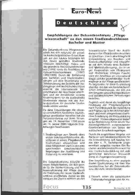 Vorschauseite 1: Empfehlungen der Dekanekonferenz Pflegewissenschaft zu den neuen Studienabschlüssen Bachelor und Master