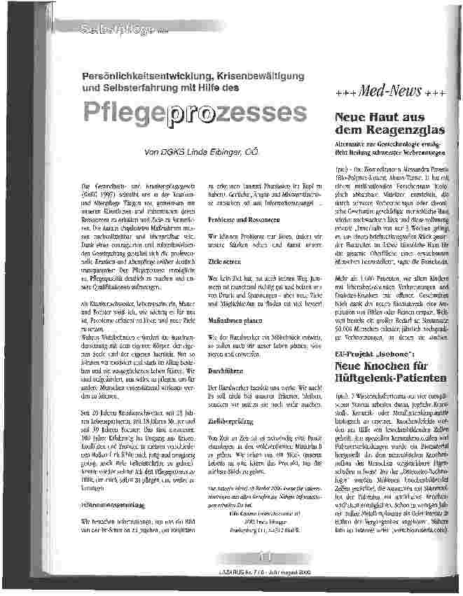Vorschauseite 1: Persönlichkeitsentwicklung, Krisenbewältigung und Selbsterfahrung mit Hilfe des Pflegeprozesses