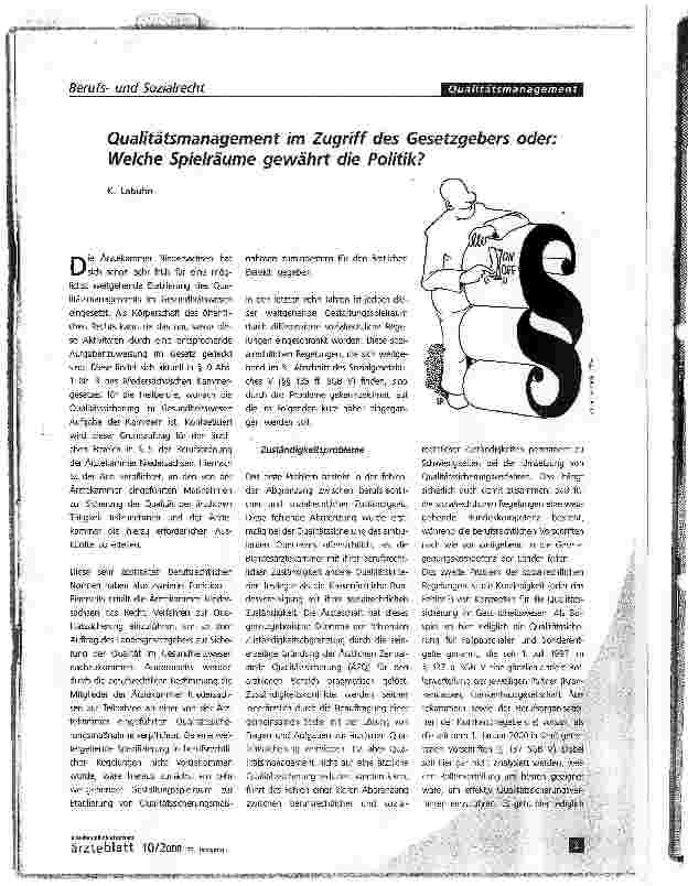 Vorschauseite 1: Qualitätsmanagement im Zugriff des Gesetzgebers oder: Welche Spielräume gewährt die Politik?