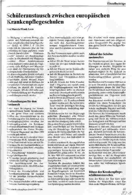 Vorschauseite 1: Schüleraustausch zwischen europäischen Krankenpflegeschulen