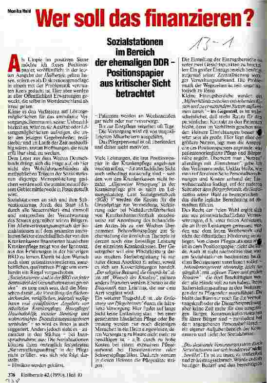 Vorschauseite 1: Wer soll das finanzieren? Sozialstationen im Bereich der ehemaligen DDR