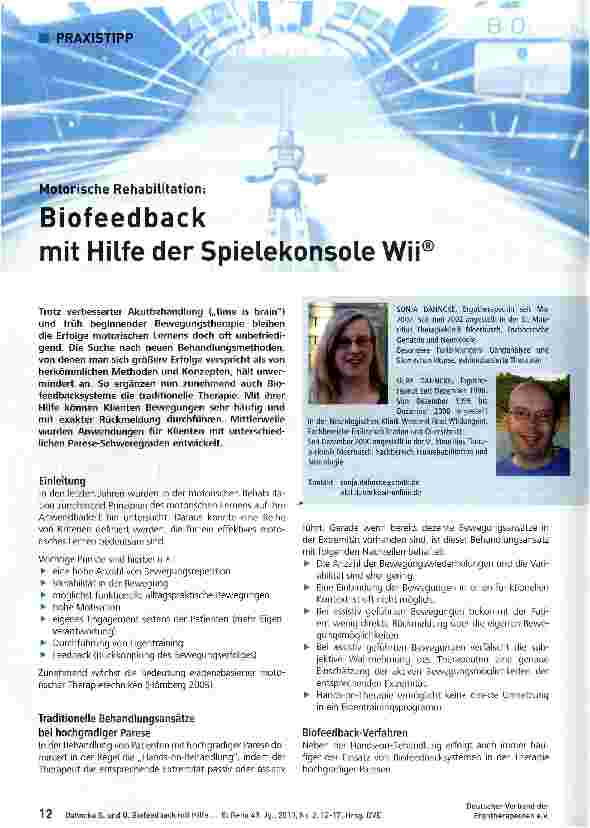 Vorschauseite 1: Biofeedback mit Hilfe der Spielekonsole WII