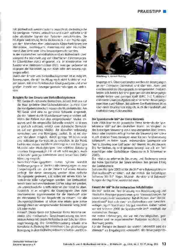 Vorschauseite 2: Biofeedback mit Hilfe der Spielekonsole WII