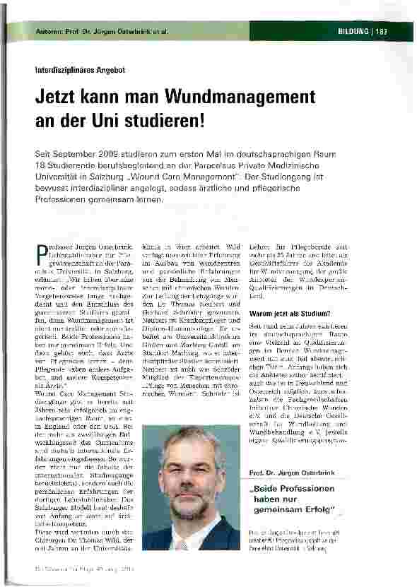 Vorschauseite 1: Jetzt kann man Wundmanagement an der Uni studieren!