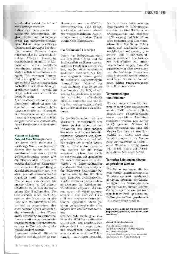 Vorschauseite 3: Jetzt kann man Wundmanagement an der Uni studieren!