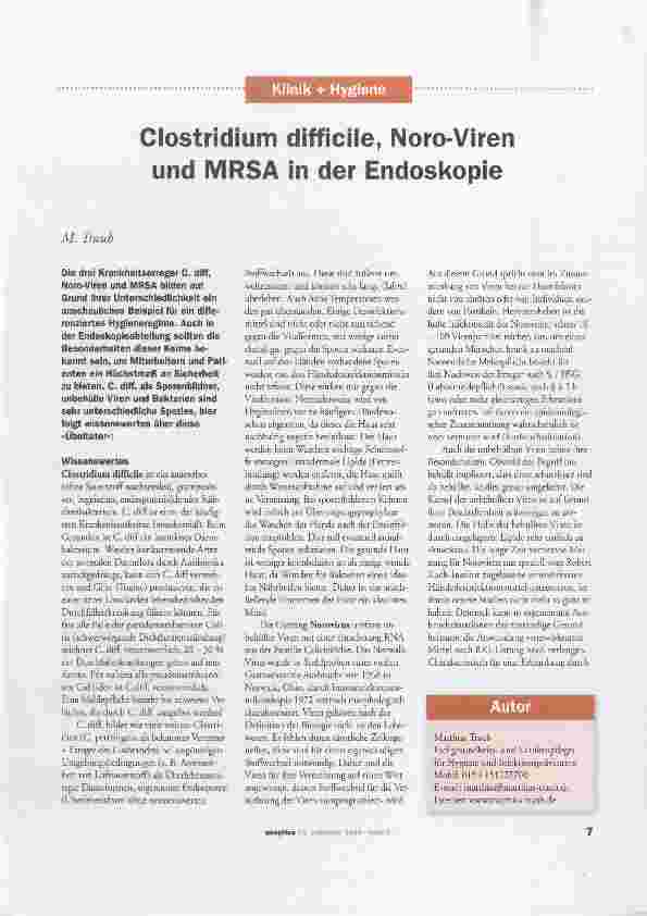 Vorschauseite 1: Clostridium difficile, Noro-Viren und MRSA in der Endoskopie