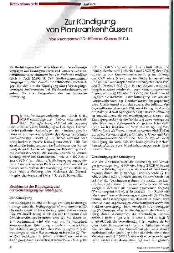 Vorschauseite 1: Zur Kündigung von Plankrankenhäusern