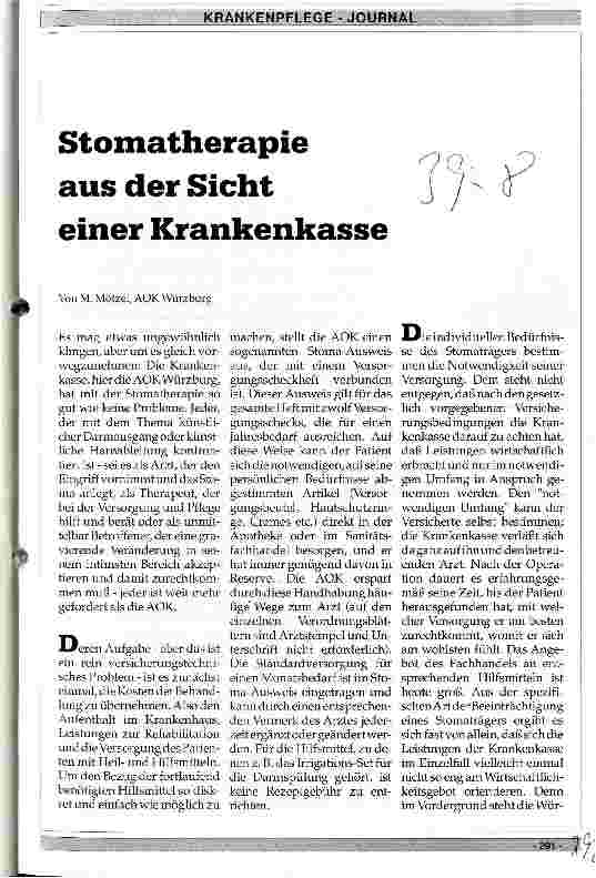 Vorschauseite 1: Stomatherapie aus der Sicht einer Krankenkasse