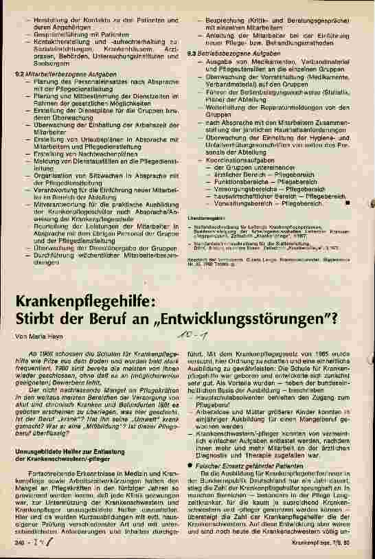 Vorschauseite 1: Krankenpflegehilfe Stirbt der Beruf an Entwicklungsstörungen?