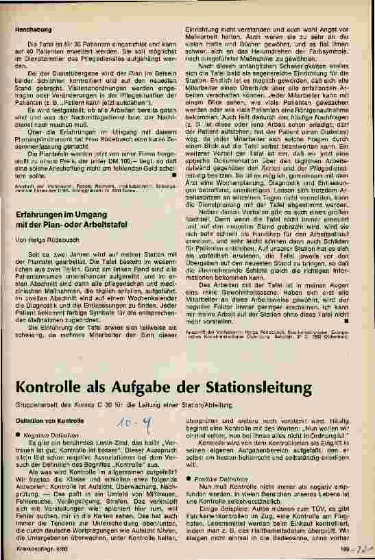 Vorschauseite 1: Kontrolle als Aufgabe der Stationsleitung Gruppenarbeit des Kurses C 30 für die Leitung einer Station/Abteilung