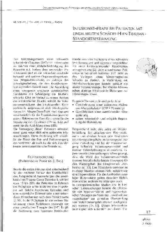 Vorschauseite 1: Infusionstherapie bei Patienten mit einem akuten Schädel-Hirn-Trauma Standortbestimmung
