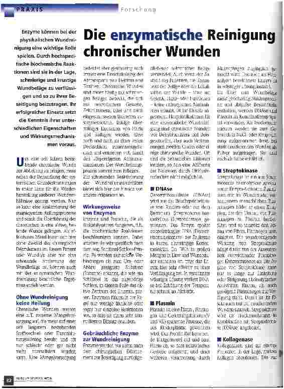 Vorschauseite 1: Die enzymatische Reinigung chronischer Wunden