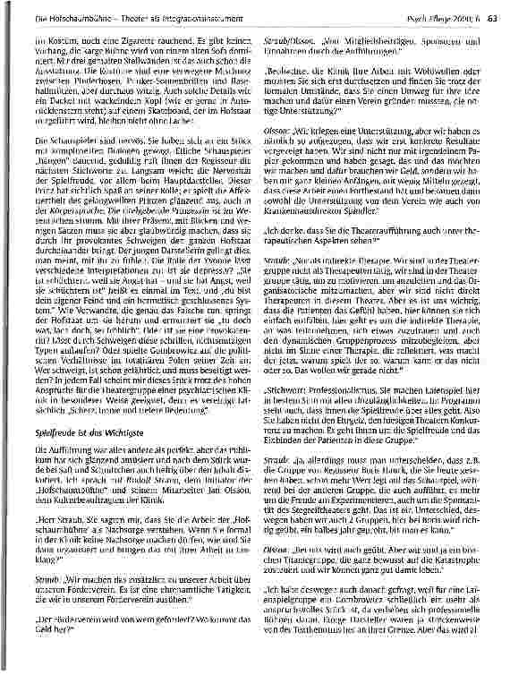 Vorschauseite 2: Die Hofschaumbühne - Theater als Integrationsinstrument Patienten spielen Theater