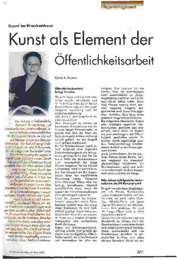 Vorschauseite 1: Kunst als Element der Öffentlichkeitsarbeit Kunst im Krankenhaus