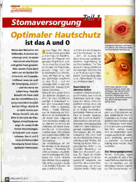 Vorschauseite 1: Stomaversorgung Teil 1: Optimaler Hautschutz ist das A und O