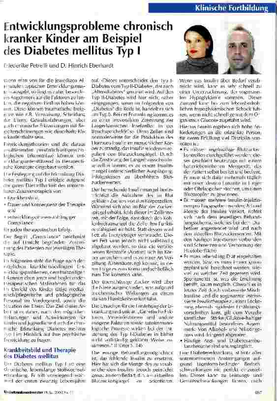 Vorschauseite 1: Entwicklungsprobleme chronisch kranker Kinder am Beispiel des Diabetes mellitus Typ I