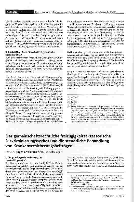 Vorschauseite 1: Das gemeinschaftsrechtliche freizügigkeitsakzessorische Diskriminierungsverbot und die steuerliche Behandlung von Krankenversicherungsbeiträgen
