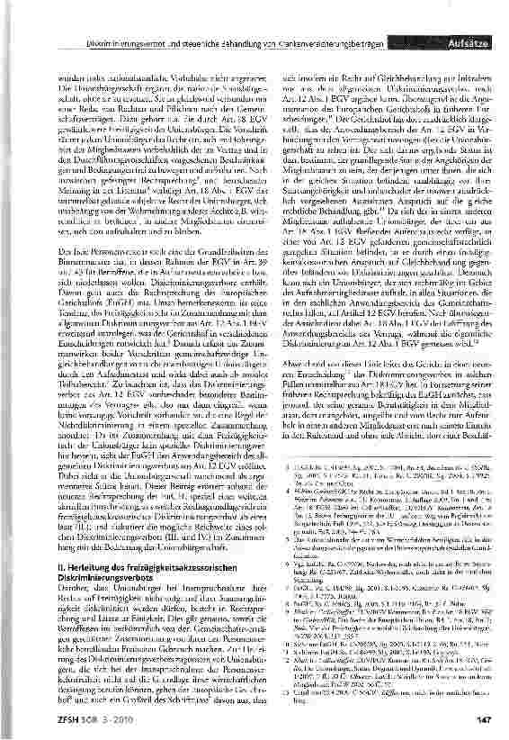 Vorschauseite 2: Das gemeinschaftsrechtliche freizügigkeitsakzessorische Diskriminierungsverbot und die steuerliche Behandlung von Krankenversicherungsbeiträgen