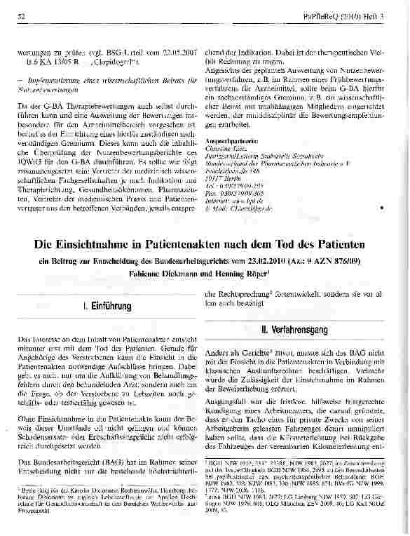 Vorschauseite 1: Die Einsichtnahme in Patientenakten nach dem Tod des Patienten