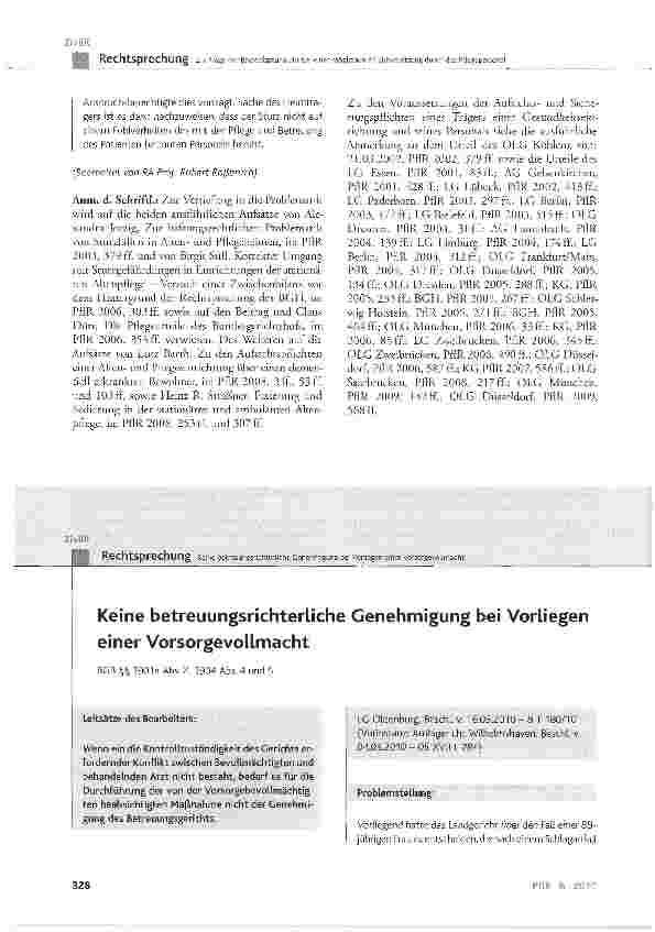 Vorschauseite 1: Keine betreuungsrichterliche Genehmigung bei Vorliegen einer Vorsorgevollmacht