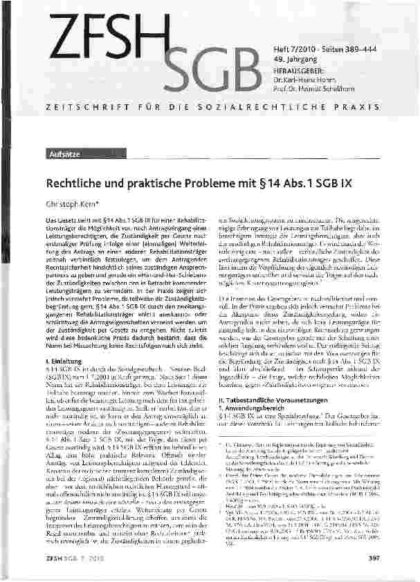 Vorschauseite 1: Rechtliche und praktische Probleme mit §14 Abs.1 SGB IX