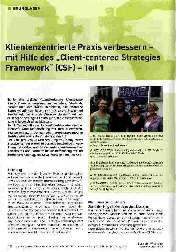 Vorschauseite 1: Klientenzentrierte Praxis verbessern -mit Hilfe des „Client-centered StrategiesFramework (CSF) - Teil 1