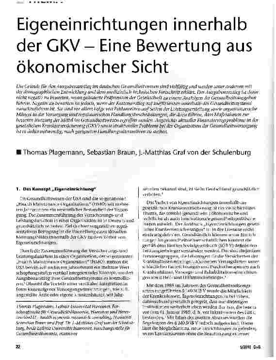 Vorschauseite 1: Eigeneinrichtungen innerhalb der GKV - Eine Bewertung aus ökonomischer Sicht