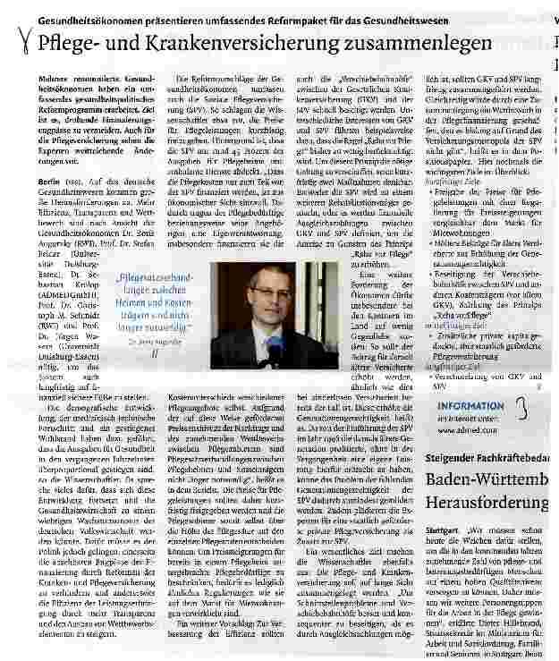 Vorschauseite 1: Pflegeund Krankenversicherung zusammenlegen
