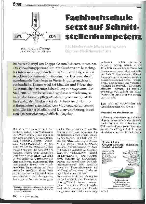 Vorschauseite 1: Fachhochschule setzt auf Schnittstellenkompetenz FH Niederrhein bildet seit kurzem Diplom-Medizinwirte aus