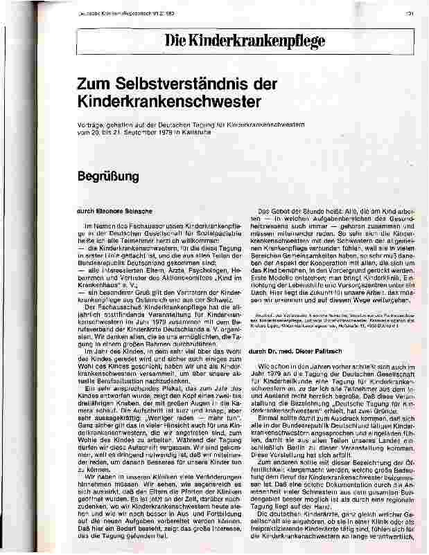 Vorschauseite 1: Zum Selbstverständnis der Kinderkrankenschwester