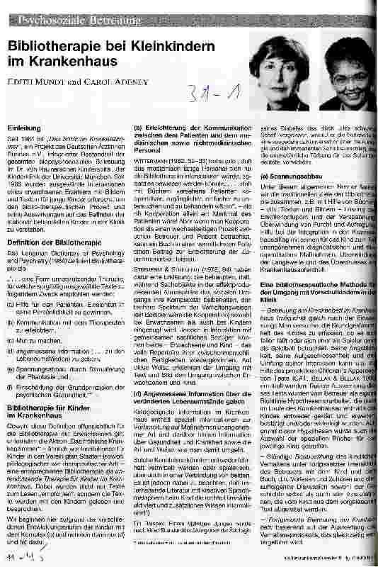 Vorschauseite 1: Bibliotherapie bei Kleinkindern im Krankenhaus