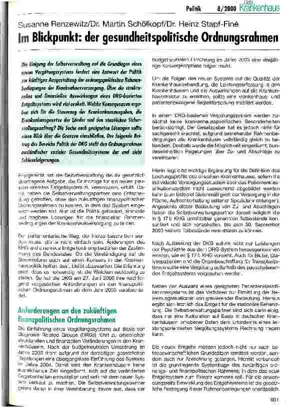 Vorschauseite 1: Im Blickpunkt: der gesundheitspolitische Ordnungsrahmen