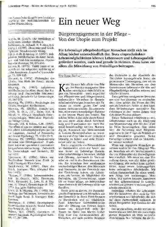 Vorschauseite 1: Ein neuer Weg Bürgerengagement in der Pflege - von der Utopie zum Projekt
