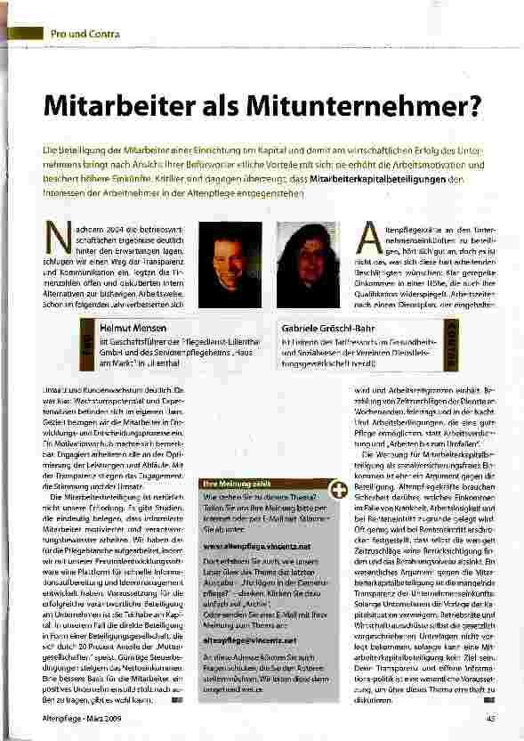 Vorschauseite 1: Mitarbeiter als Mitunternehmer?