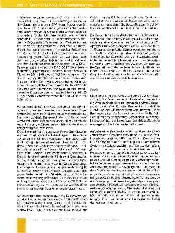 Vorschauseite 2: Leserbrief zum Beitrag von R. Grote, S. Perschmann, A. Walleneit, D. Leuchtmann und M. Menzel Der „OP-Tisch-Erlös-Index: Steigerung der DRG-Eriöse durch „Erlösorientierte OP-Tisch…