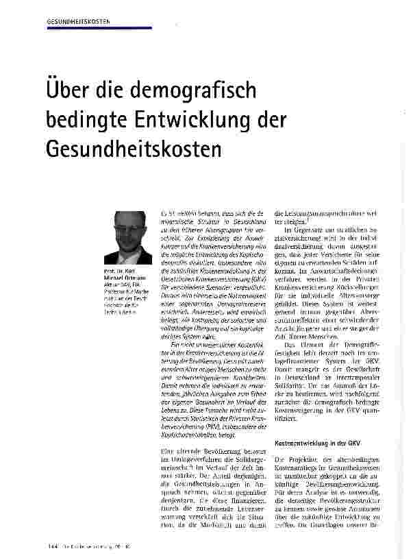 Vorschauseite 1: Über die demografisch bedingte Entwicklung der Gesundheitskosten