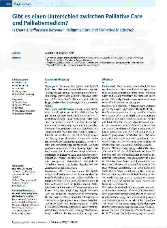 Vorschauseite 1: Gibt es einen Unterschied zwischen Palliative Care und Palliativmedizin?Is there a Difference Between Palliative Care and Palliative Mediane?