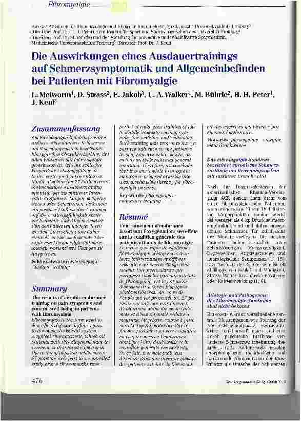 Vorschauseite 1: Die Auswirkungen eines Ausdauertrainingsauf Schmerzsymptomatik und Allgemeinbefindenbei Patienten mit Fibromyalgie