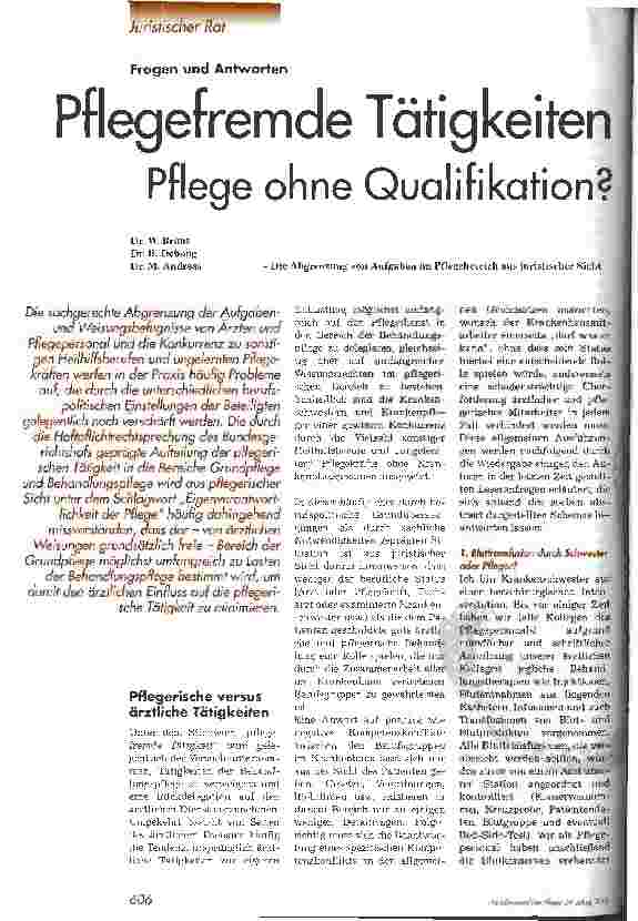 Vorschauseite 1: Pflegefremde Tätigkeiten Pflege ohne Qualifikation?