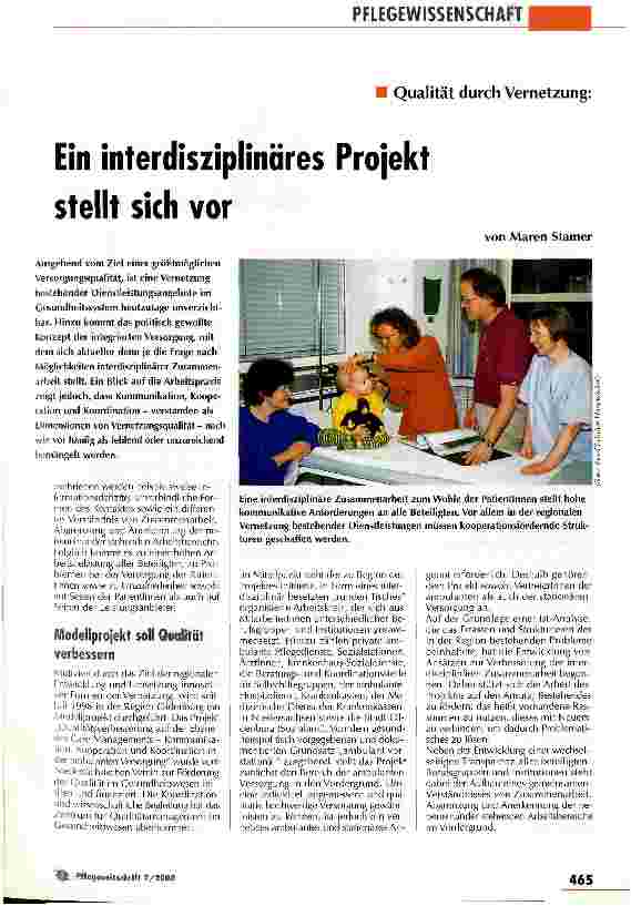 Vorschauseite 1: Ein interdisziplinäres Projekt stellt sich vor Qualität durch Vernetzung