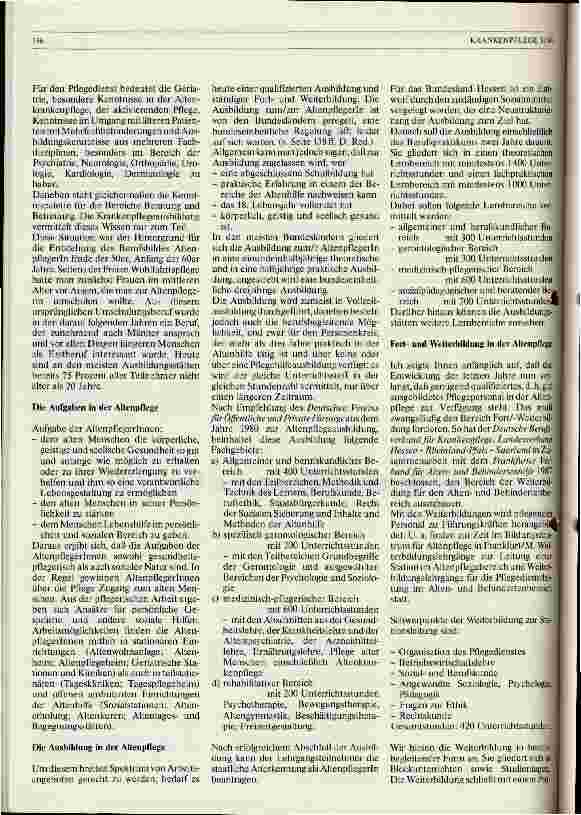 Vorschauseite 2: Ausbildung, Berufsausübung und Perspektiven der Altenpflege (Stand Frühjahr 1989)