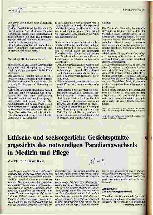 Vorschauseite 4: Ausbildung, Berufsausübung und Perspektiven der Altenpflege (Stand Frühjahr 1989)