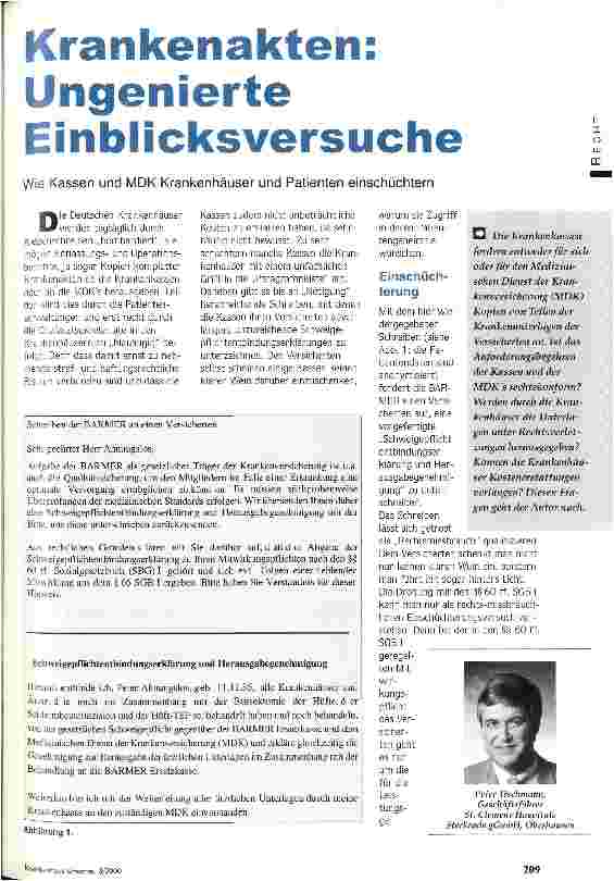 Vorschauseite 1: Krankenakten: Ungenierte Einblicksversuche Wie Kassen und MDK Krankenhäuser und Patienten einschüchtern