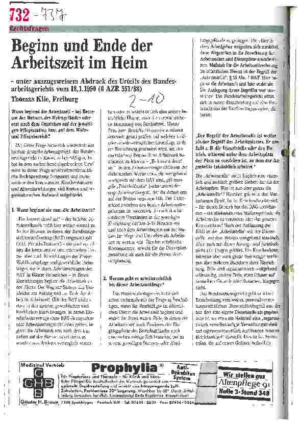 Vorschauseite 1: Beginn und Ende der Arbeitszeit im Heim